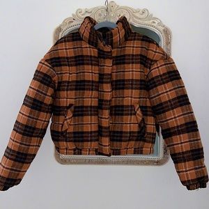 This is an Orange and Black plaid puffer, extremely warm and comfortable.